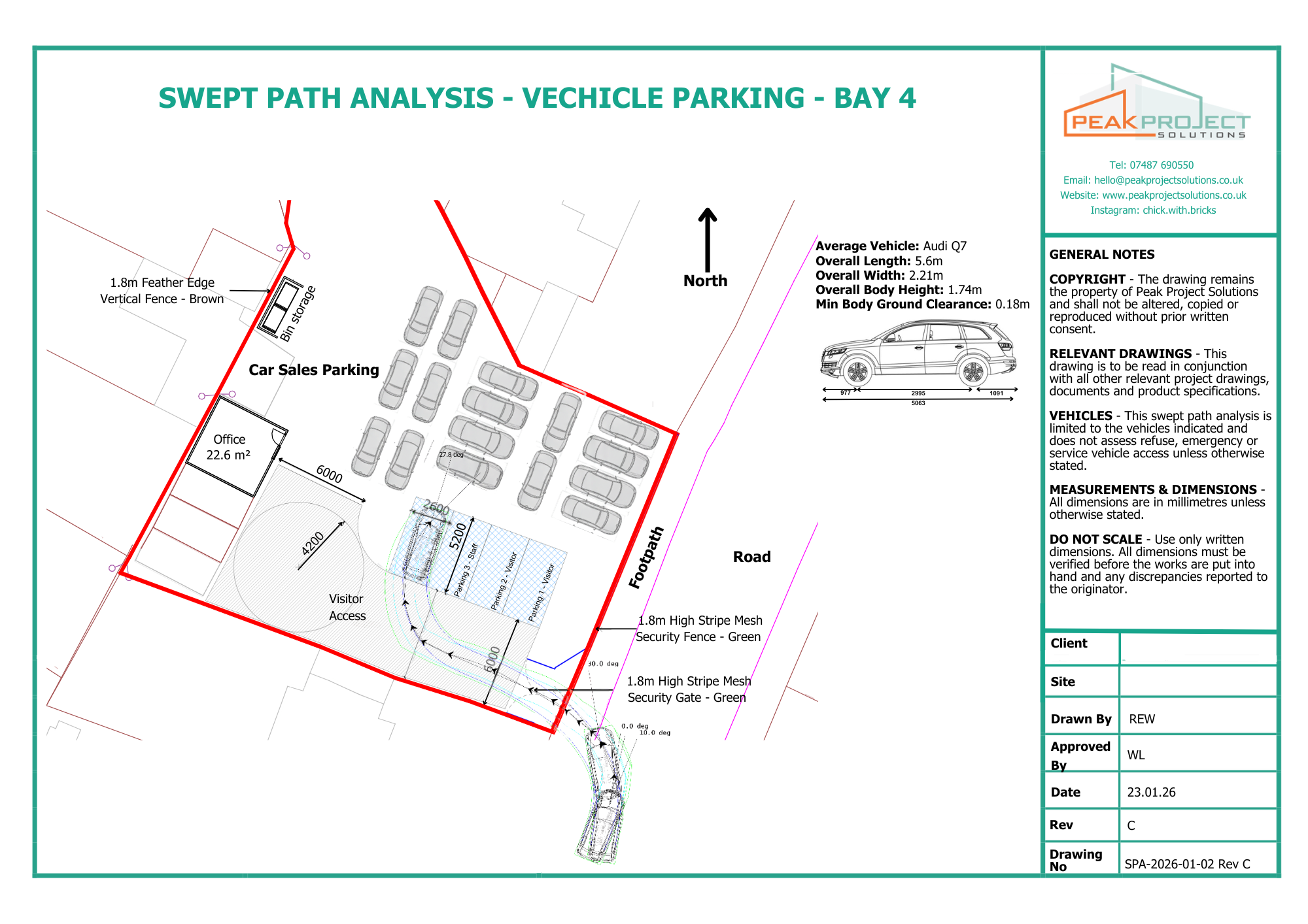 Swept Path Analysis - Vehicle parking and leaving a car sales pitch