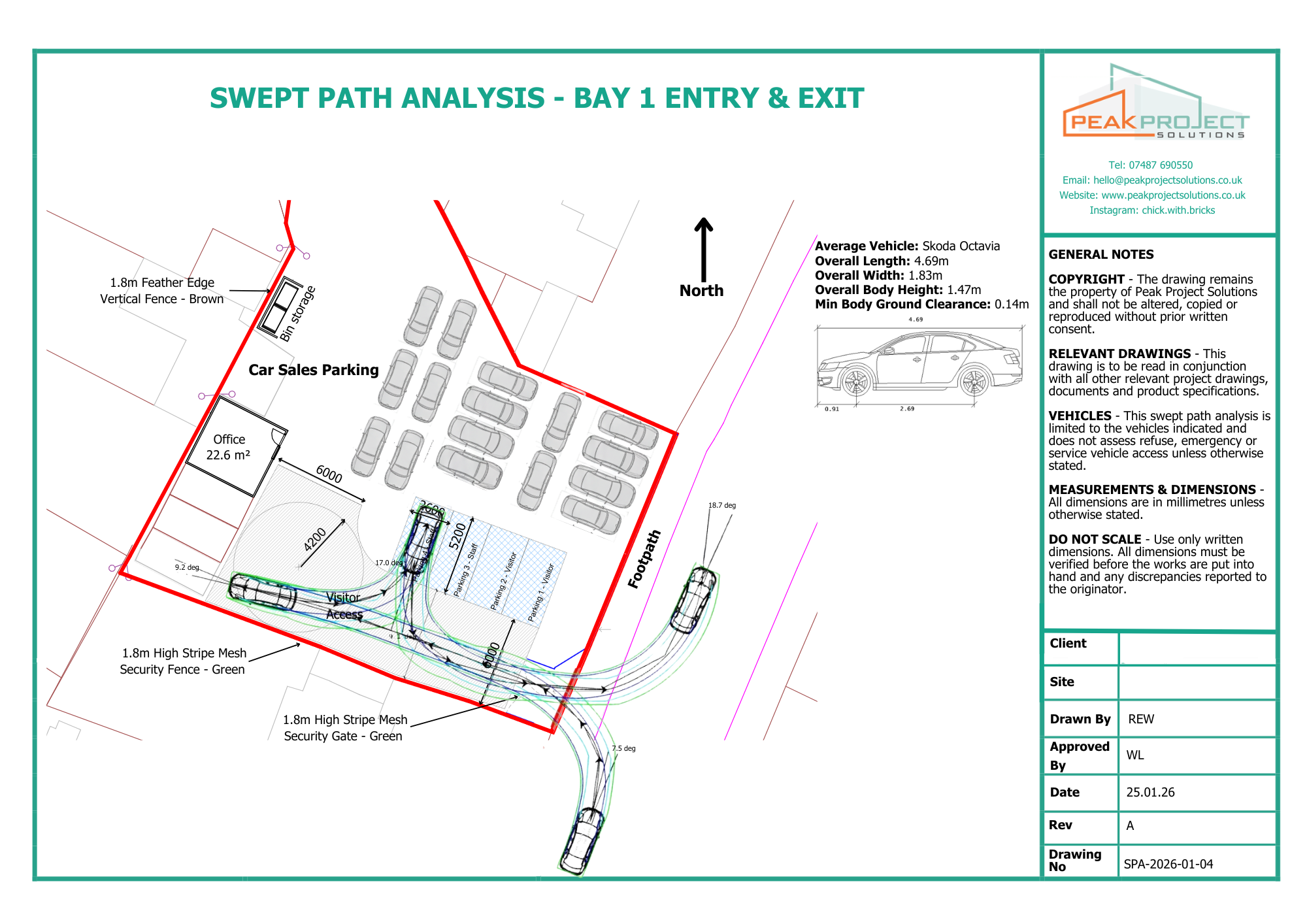 Swept Path Analysis - Vehicle parking and leaving a car sales pitch