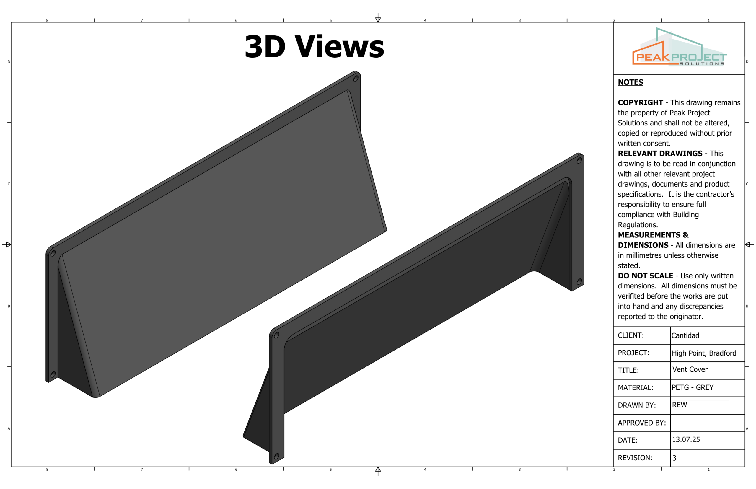 Cantidad - Vent Cover Drawing of bespoke grey vent cover