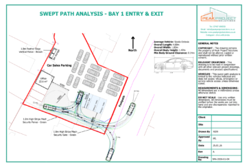 Swept Path Analysis - Vehicle parking and leaving a car sales pitch